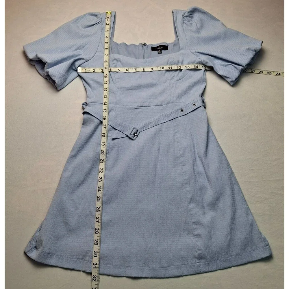 Lulus Women’s Blue Floral Cottagecore Puff Sleeve Mini Dress Square Neck Size M